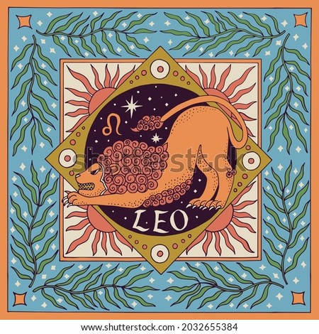 Leo zodiac sign. Horoscope. Illustration for souvenirs and social networks Foto stock © 