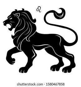 Leo zodiac sign. Horoscope. Silhouette of a lion isolated on a white background.