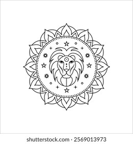 Leo zodiac sign in line art style on white background.