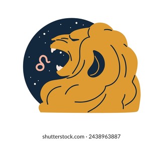 Leo, signo del zodiaco. León, símbolo del horóscopo. Pegatina animal astrológica, icono celestial. Estrella, carácter de constelación, cielo. Ilustración vectorial gráfica plana esotérica aislada sobre fondo blanco