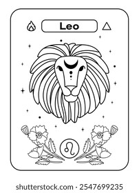 Leo is a zodiac sign. Lion's head. Black and white line flat vector illustration. Eps10
