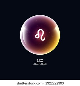 Leo. Zodiac sign in luminous ball. Vector Illustration