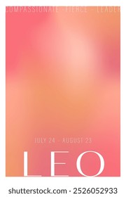 Leo zodiac sign. Modern astrology poster in Y2k style. Blurred horoscope background. Gradient template for social media post. Perfect for tarot readers and astrologers. Vector illustration.