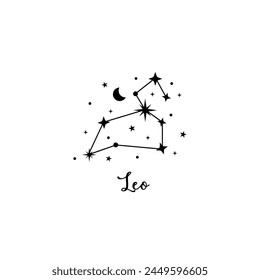 Leo zodiac sign with moon and stars