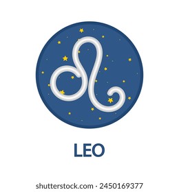 Leo, Zodiac sign on the starry sky. Astrological icon, horoscope sign. Star constellation, esoteric celestial sticker. Colored flat graphic vector illustration isolated on white background