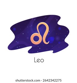 Leo zodiac sign on starry sky. Horoscope Leo symbol on space background. Vector astrological flat illustration. Modern design element in decorative frame