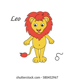 Leo zodiac sign on white background. Design elements for calendars or cards. Vector illustration in cartoon style.