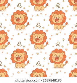 Leo zodiac sign pattern, cute cartoon lion illustration
