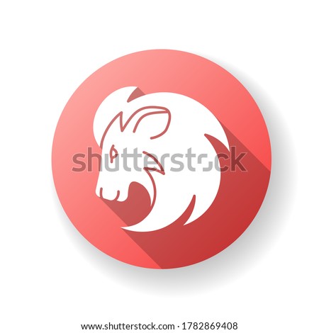Leo zodiac sign red flat design long shadow glyph icon. Astrology, horoscope lion. Exotic carnivorous predator, tropical zoo mascot. Lion head with mane silhouette RGB color illustration