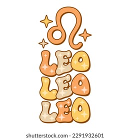 Señal de Leo Zodiac. Diseño retro de horóscopo de texto ondulado.