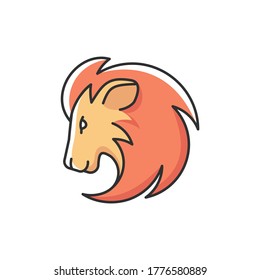 Leo zodiac sign RGB color icon. Astrology, horoscope lion. Exotic carnivorous predator, tropical zoo mascot. Lion head with mane isolated vector illustration