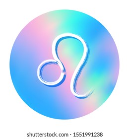 Leo zodiac sign, round holographic horoscope symbol vector. Astrological icon isolated. Leo astrology zodiac symbol clip art on white background.
