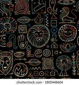 Leo Zodiac Sign. Seamless pattern background for your design. Vector illustration