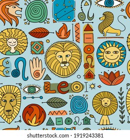 Leo Zodiac Sign. Seamless pattern background for your design. Vector illustration