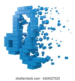leo zodiac sign shaped data block. version with blue cubes. 3d pixel style vector illustration. suitable for blockchain, technology, computer and abstract themes.