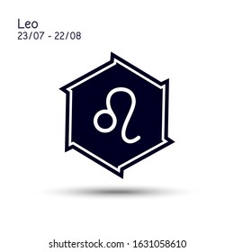 Leo zodiac sign in a six pointed star with sharp edges. Icon flat design. Astrology symbol isolated on white background. Vector 6 point star.