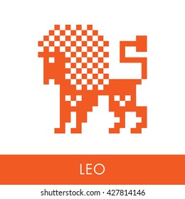 Leo zodiac sign. Symbol icons flat illustration. Pixel graphics.