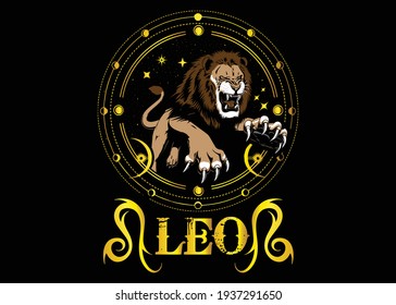 Ilustración del vector de diseño de camiseta de señas Zodiac Leo