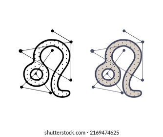 Leo zodiac sign vector illustration in hand drawn style isolated on white background. Horoscope symbol cosmic design.