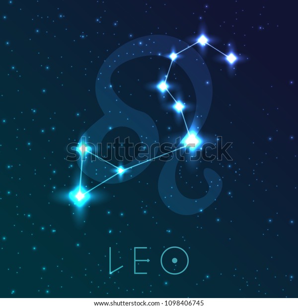 獅子座星座と手描きの天文記号を持つベクターイラスト 夜空に輝く星 のベクター画像素材 ロイヤリティフリー