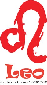 Leo zodiac sign in watercolor red with ravie style name	