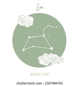 Leo zodiac sign for welcome baby product design horoscopes astrology birth announcement card new born kids gifts welcome poster astronomical basis of the greek hindu calendar