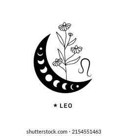 Leo Zodiac Sign Wildflower Moon Phases Stock Vector (Royalty Free ...