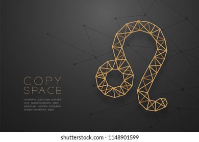 Leo Zodiac sign wireframe Polygon golden frame structure, Fortune teller concept design illustration isolated on black gradient background with copy space, vector eps 10