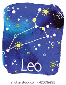 
Leo. Zodiac signs. Constellations . Vector pattern and texture of watercolor .