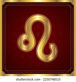 Leo Zodiac Symbol, Classic Luxury Golden Elegant Contemporary Frame, Horoscope Astrology Fortune-Telling and Future Prediction, Fire Element Badge Icon Vector Design Illustration.