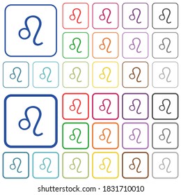 Leo zodiac symbol color flat icons in rounded square frames. Thin and thick versions included.