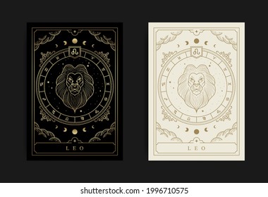 Símbolo de zodiaco Leo con grabado, dibujado a mano, lujoso, esotérico y boho. Apto para lo paranormal, lectores tarot y astrólogos