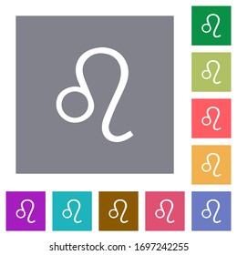 Leo zodiac symbol flat icons on simple color square backgrounds