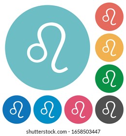 Leo zodiac symbol flat white icons on round color backgrounds