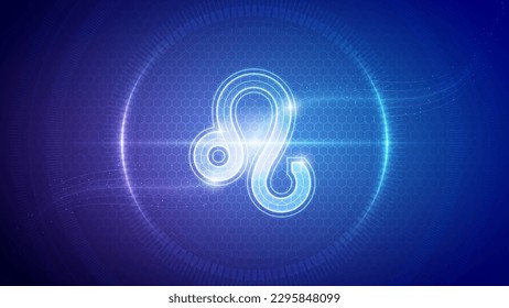 Leo Zodiac Symbol Futuristic Hologram Neon Glow Cybernetic Digital Translucent Horoscope, Astrology and Fortune-Telling Backdrop Background Illustration