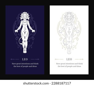 Leo zodiac woman antique goddess mythology esoteric line art deco poster design template vector illustration. Lion female mythic feline character with mane celestial lunar calendar future prediction