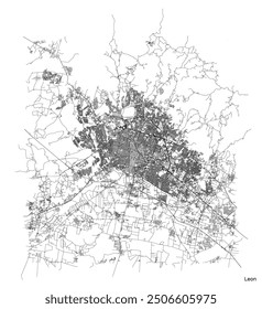 Leon city map with roads and streets, Mexico. Vector outline illustration.