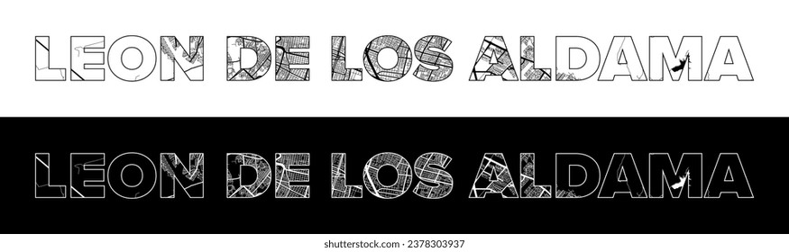 Leon de los Aldama City Name (Mexico, North America) with black white city map illustration vector