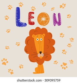 Leon decorative lettering text. Hand drawn typography poster