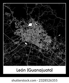 Leon Guanajuato Mexico North America City map black white vector illustration