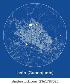 Leon Guanajuato México Ciudad de América del Norte Mapa de la impresión azul Circular ilustración vectorial