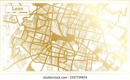 Leon Mexico City Map in Retro Style in Golden Color. Outline Map. Vector Illustration.