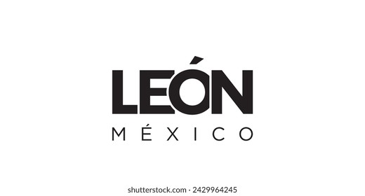 Leon in the Mexico emblem for print and web. Design features geometric style, vector illustration with bold typography in modern font. Graphic slogan lettering isolated on white background.