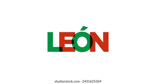 Leon in the Mexico emblem for print and web. Design features geometric style, vector illustration with bold typography in modern font. Graphic slogan lettering isolated on white background.