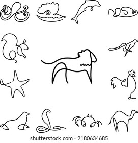 Leon one line animal icon in a collection with other items