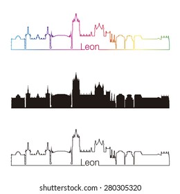 Leon skyline linear style with rainbow in editable vector file