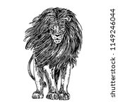 Leon standing. Sketch. Engraving style. Vector illustration. 