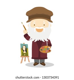 Leonardo da Vinci cartoon character. Vector Illustration. Kids History Collection.