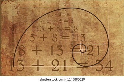 Leonardo da Vinci day. Golden ratio template spiral. Fun vector Circles in golden proportion icon or sign. Gometric or symmetry spiral logo. Drawing physics or math formula code grid Divine Proportion