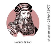 Leonardo da Vinci - Italian artist and scientist, inventor, writer, musician. Hand drawn vector illustration